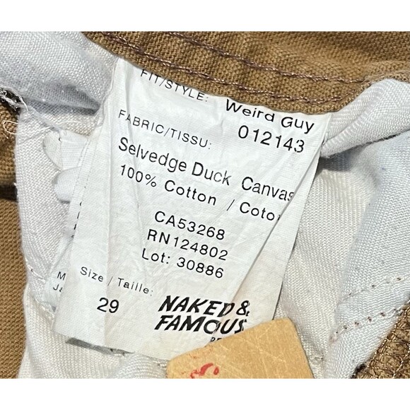 Naked & Famous Denim Weird Guy Pants Mens 29 (29x32) Brown Duck Canvas Selvedge - Picture 11 of 16